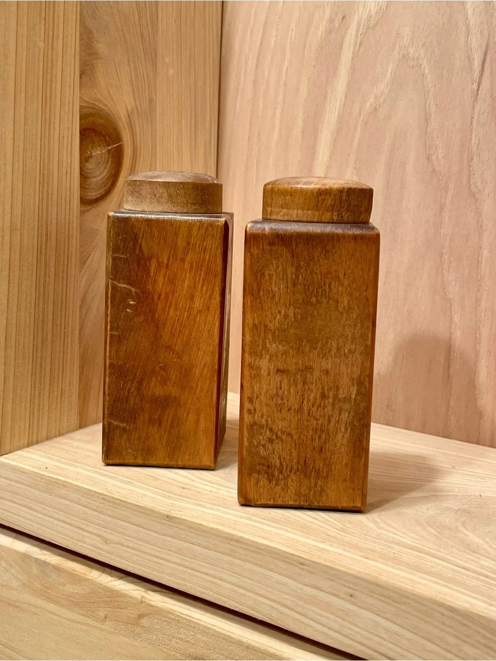 Wooden Hand Painted Salt & Pepper Shakers Vintage